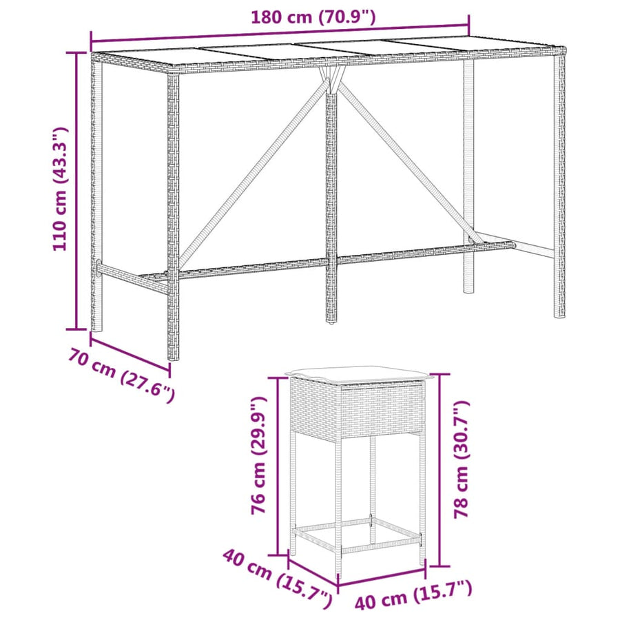9-Delige Tuinbarset Met Kussens Poly Rattan 8