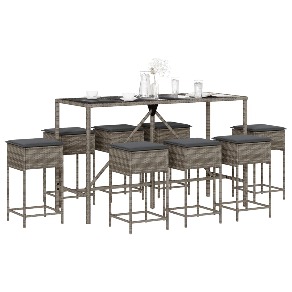 9-Delige Tuinbarset Met Kussens Poly Rattan 8
