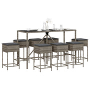 Tuinbarset 9-delig poly rattan grijs met kussens
