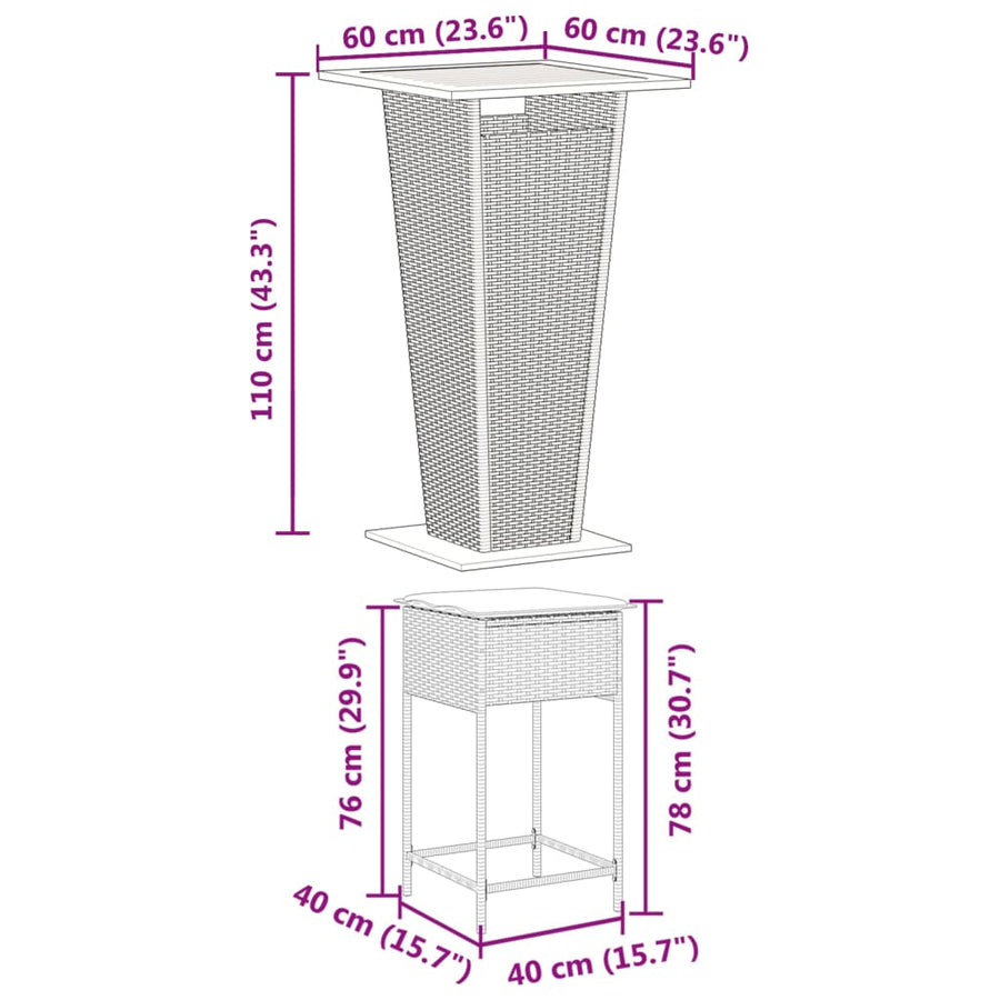 3-Delige Tuinbarset Met Kussens Poly Rattan 2