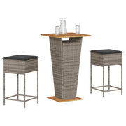 Tuinbarset 3-delig poly rattan grijs met kussens