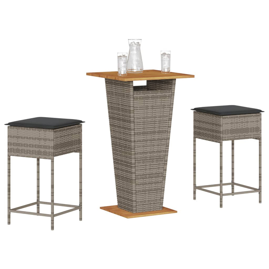 3-Delige Tuinbarset Met Kussens Poly Rattan 2