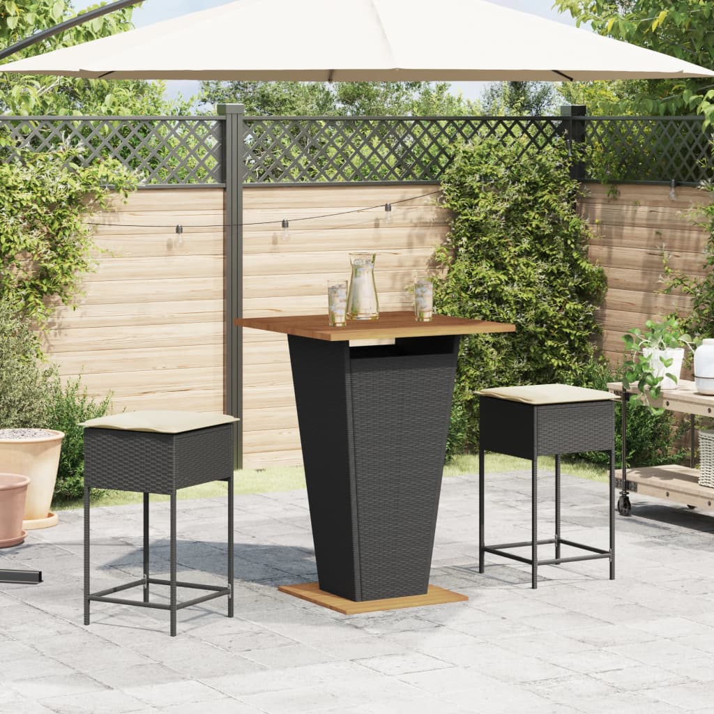 3-Delige Tuinbarset Met Kussens Poly Rattan 2 80 x 80 x 110 cm Zwart