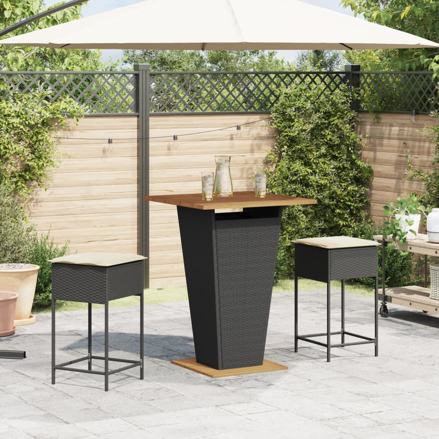 3-Delige Tuinbarset Met Kussens Poly Rattan 2 80 x 80 x 110 cm Zwart