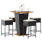 5-piece Garden Bar Set with Cushions Poly Rattan Black