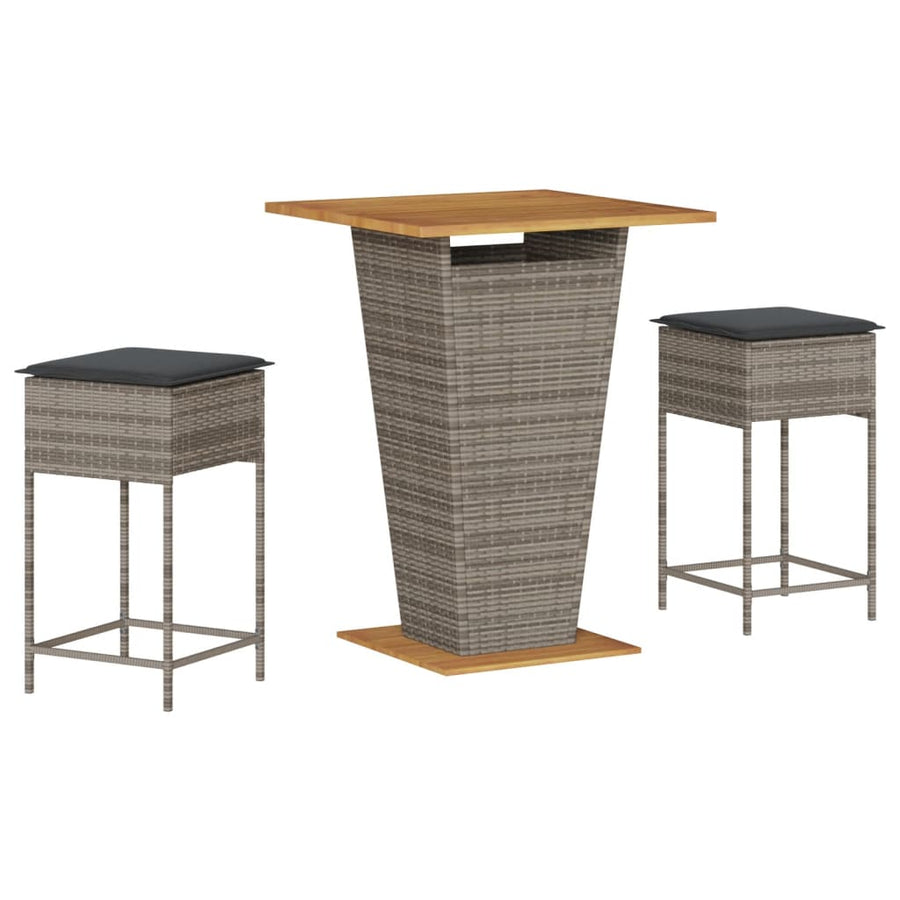 3-delige Tuinbarset met kussens poly rattan grijs