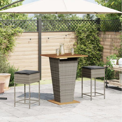 3-delige Tuinbarset met kussens poly rattan grijs