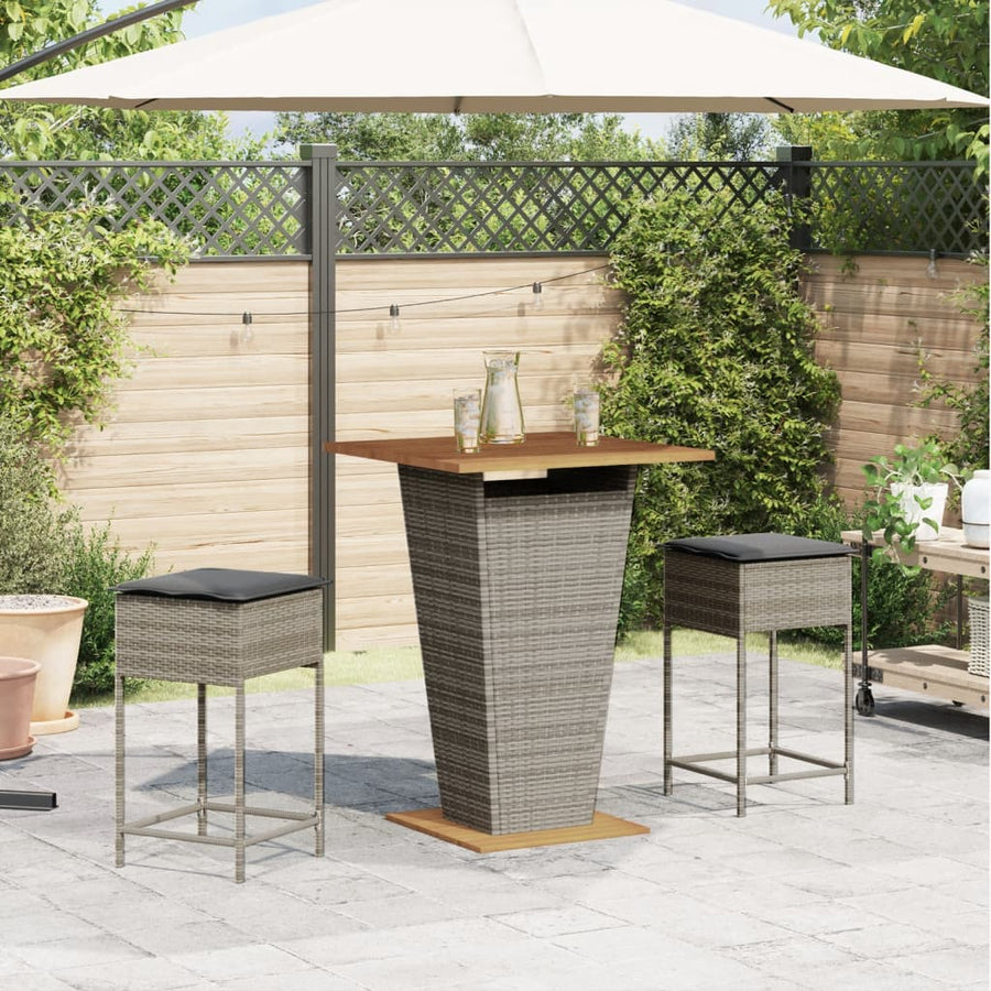 3-delige Tuinbarset met kussens poly rattan grijs