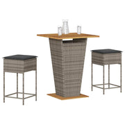 Tuinbarset 3-delig poly rattan grijs met kussens