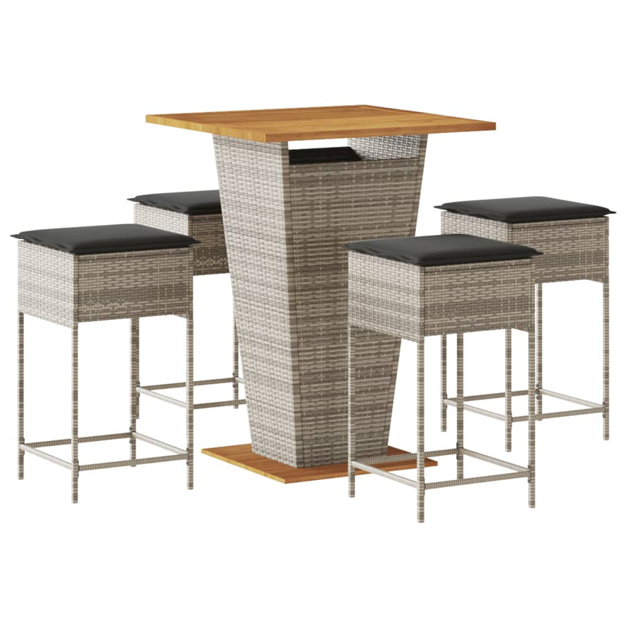5-delige Tuinbarset met kussens poly rattan grijs
