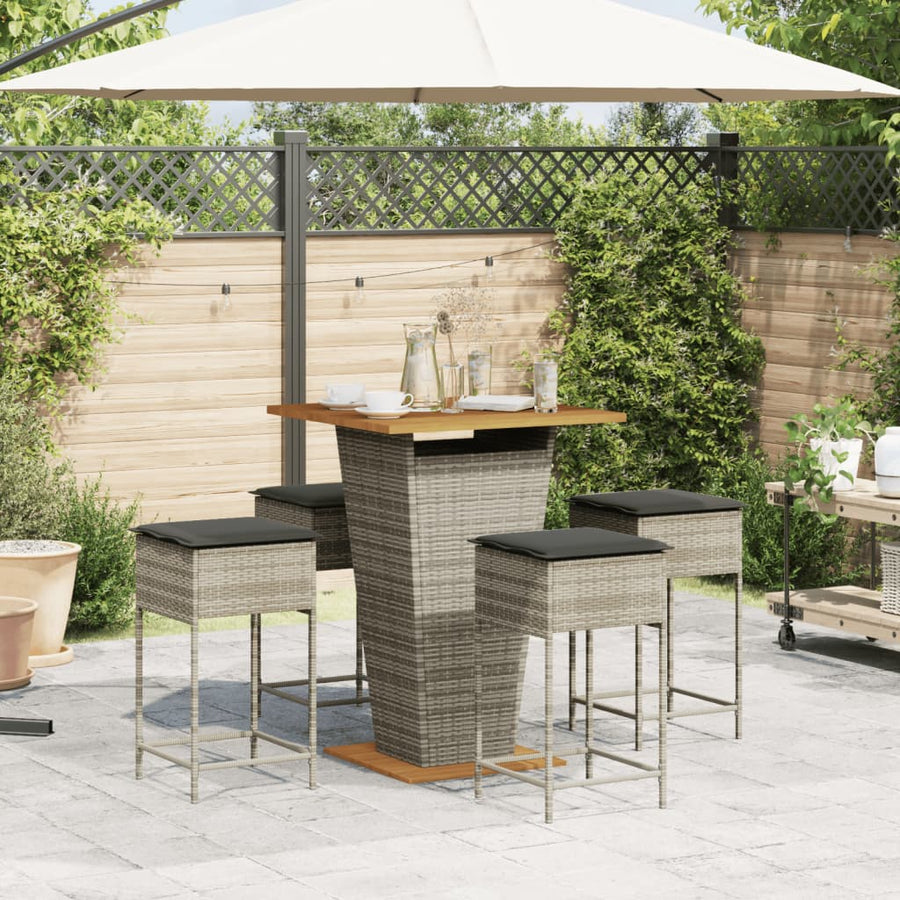 5-delige Tuinbarset met kussens poly rattan grijs