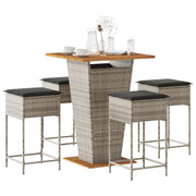 Tuinbarset 5-delig poly rattan grijs met kussens