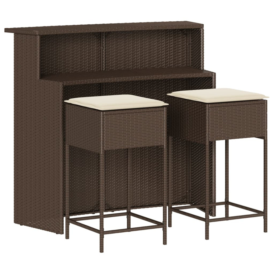 3-Delige Tuinbarset Met Kussens Poly Rattan 2