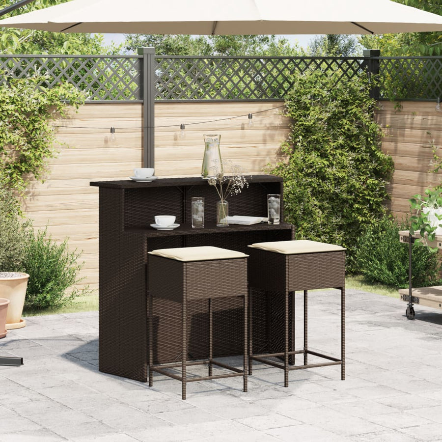 3-Delige Tuinbarset Met Kussens Poly Rattan 2