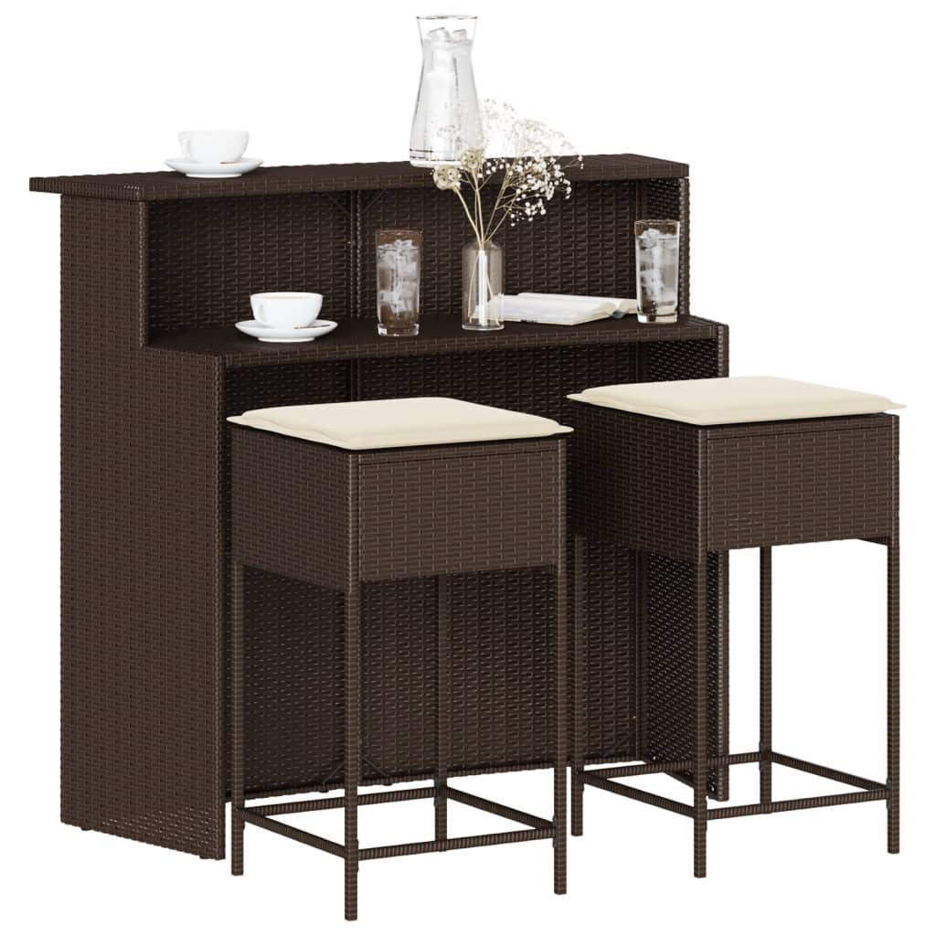 3-Delige Tuinbarset Met Kussens Poly Rattan 2