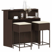 Tuinbarset 3-delig poly rattan bruin met kussens