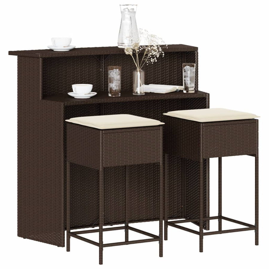 3-Delige Tuinbarset Met Kussens Poly Rattan 2