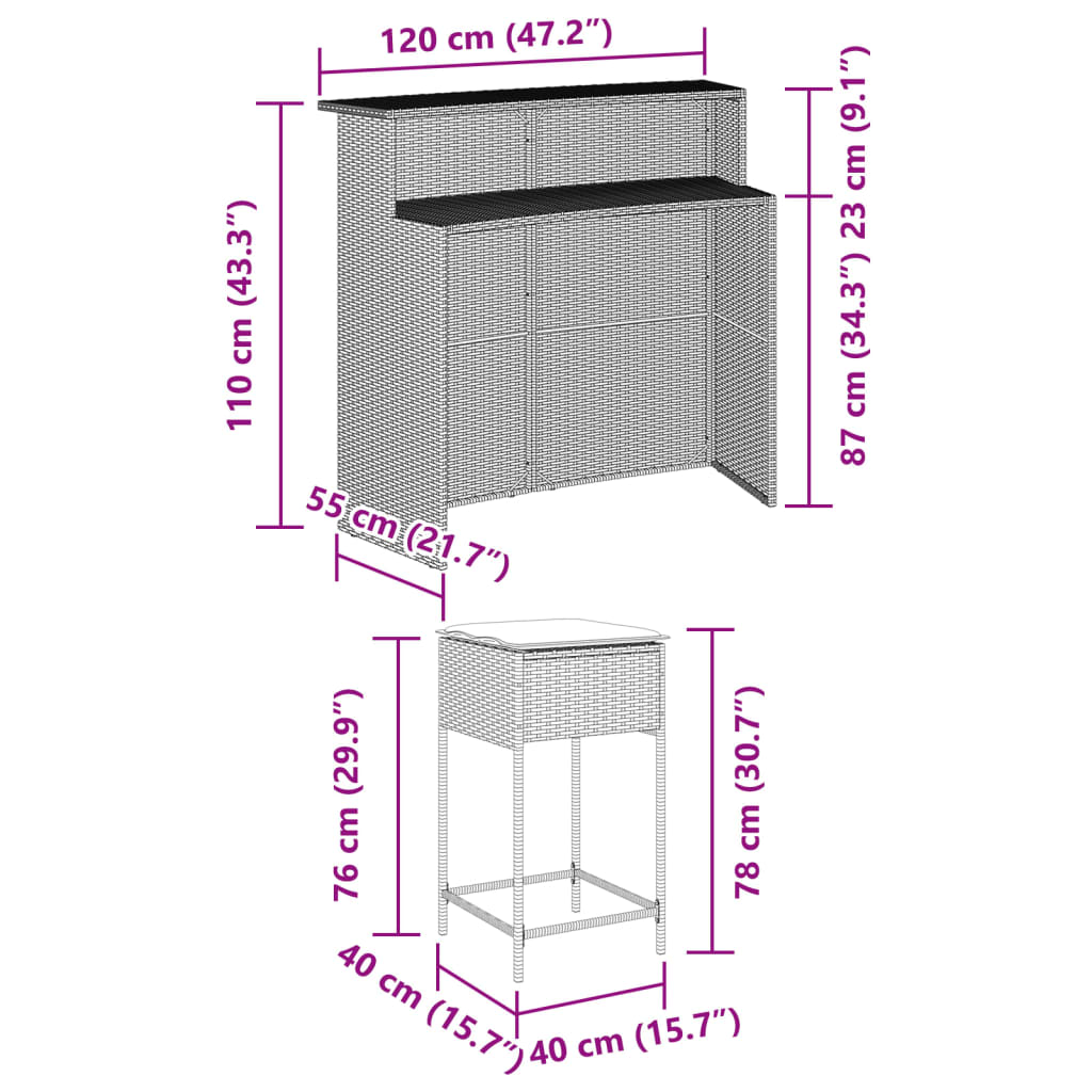 5-Delige Tuinbarset Met Kussens Poly Rattan 4