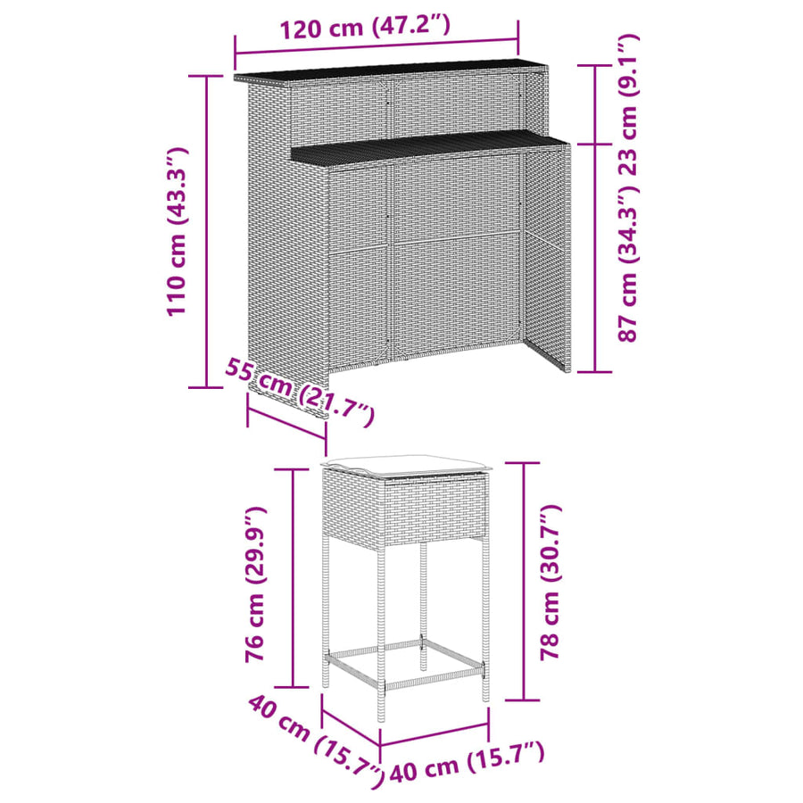 5-Delige Tuinbarset Met Kussens Poly Rattan 4