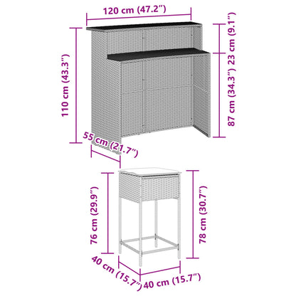 5-delige Tuinbarset met kussens poly rattan grijs