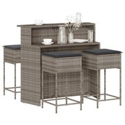 Tuinbarset 5-delig poly rattan grijs met kussens