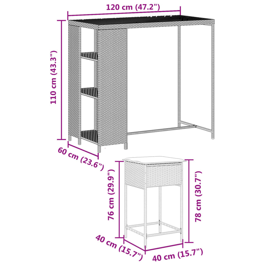 3-Delige Tuinbarset Met Kussens Poly 2