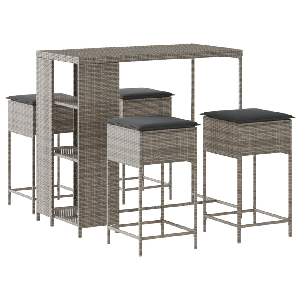 5-Delige Tuinbarset Met Kussens Poly 4 Grijs rattan