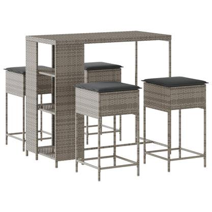 5-Delige Tuinbarset Met Kussens Poly 4 Grijs rattan
