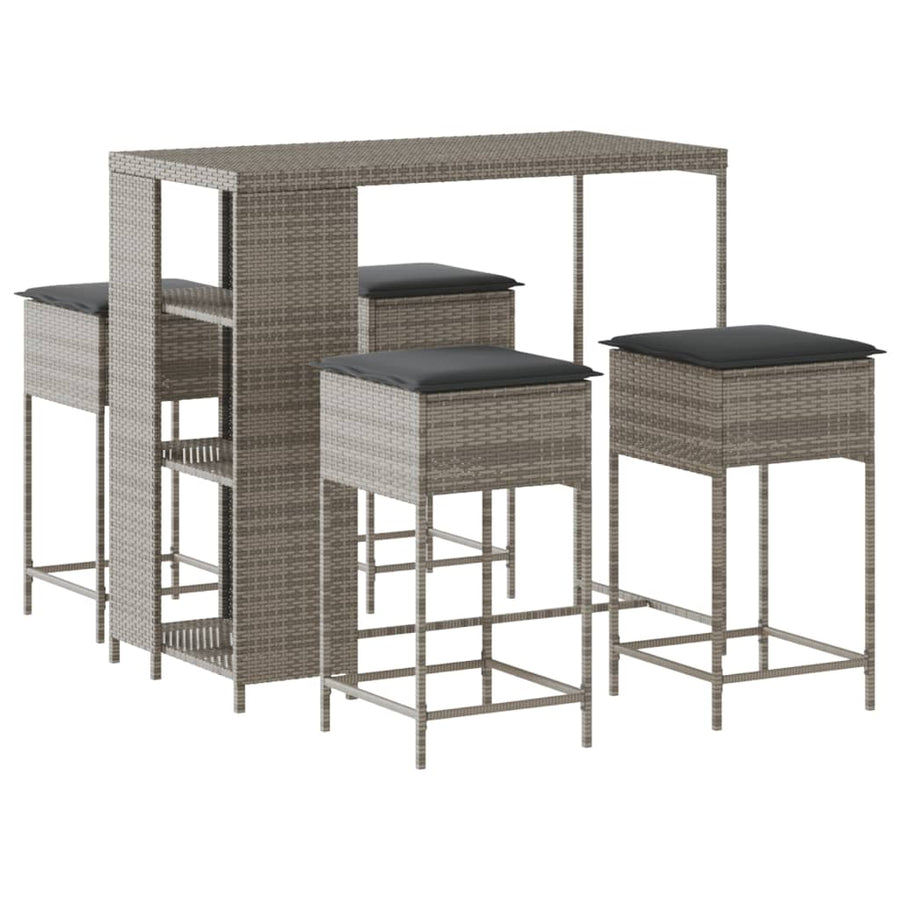 5-Delige Tuinbarset Met Kussens Poly 4 Grijs rattan