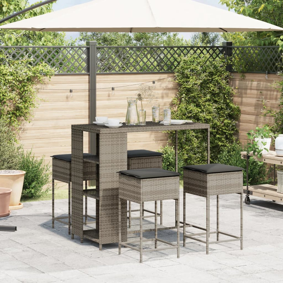 5-Delige Tuinbarset Met Kussens Poly 4 Grijs rattan