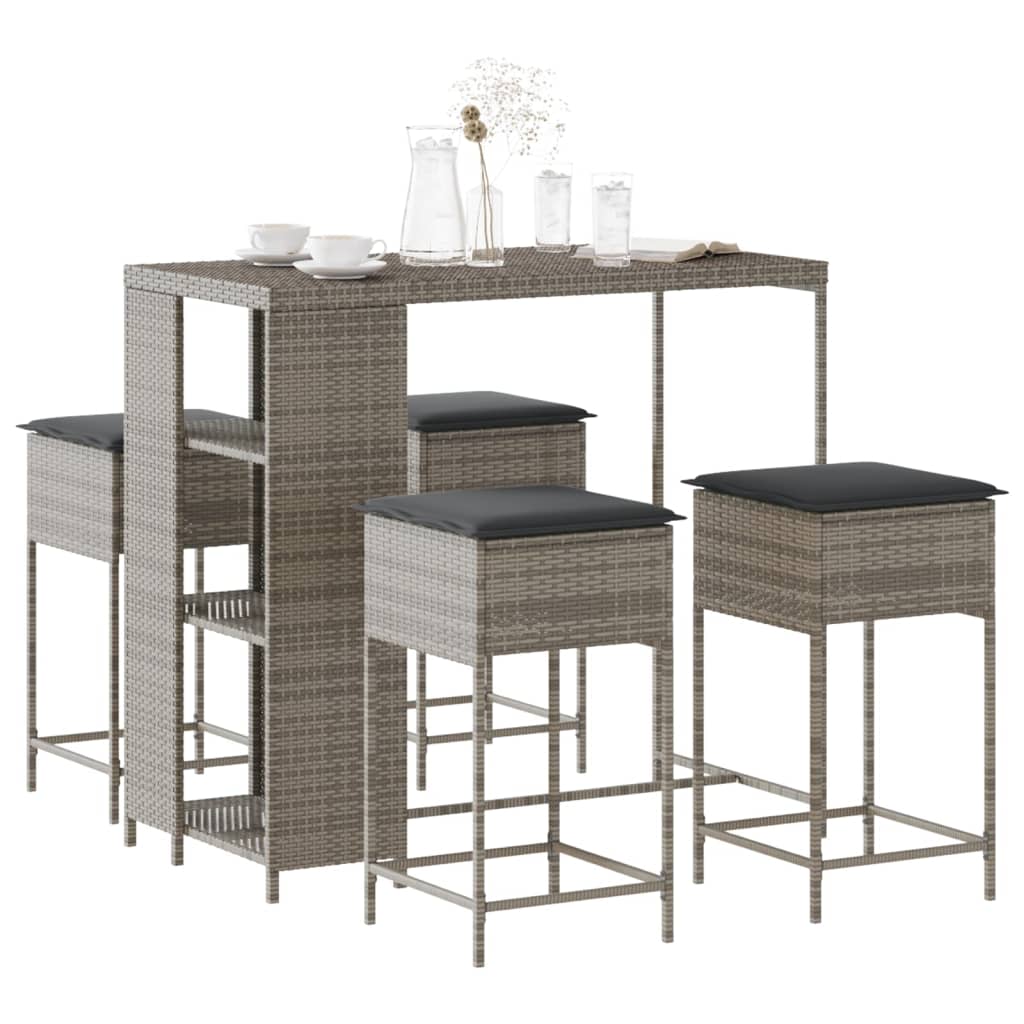 5-Delige Tuinbarset Met Kussens Poly 4 Grijs rattan
