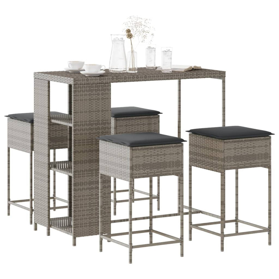 5-Delige Tuinbarset Met Kussens Poly 4 Grijs rattan
