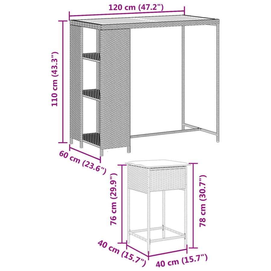 5-Delige Tuinbarset Met Kussens Poly Rattan 4