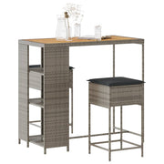 Tuinbarset 3-delig poly rattan grijs acaciahout