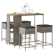 Tuinbarset 5-delig poly rattan grijs met kussens