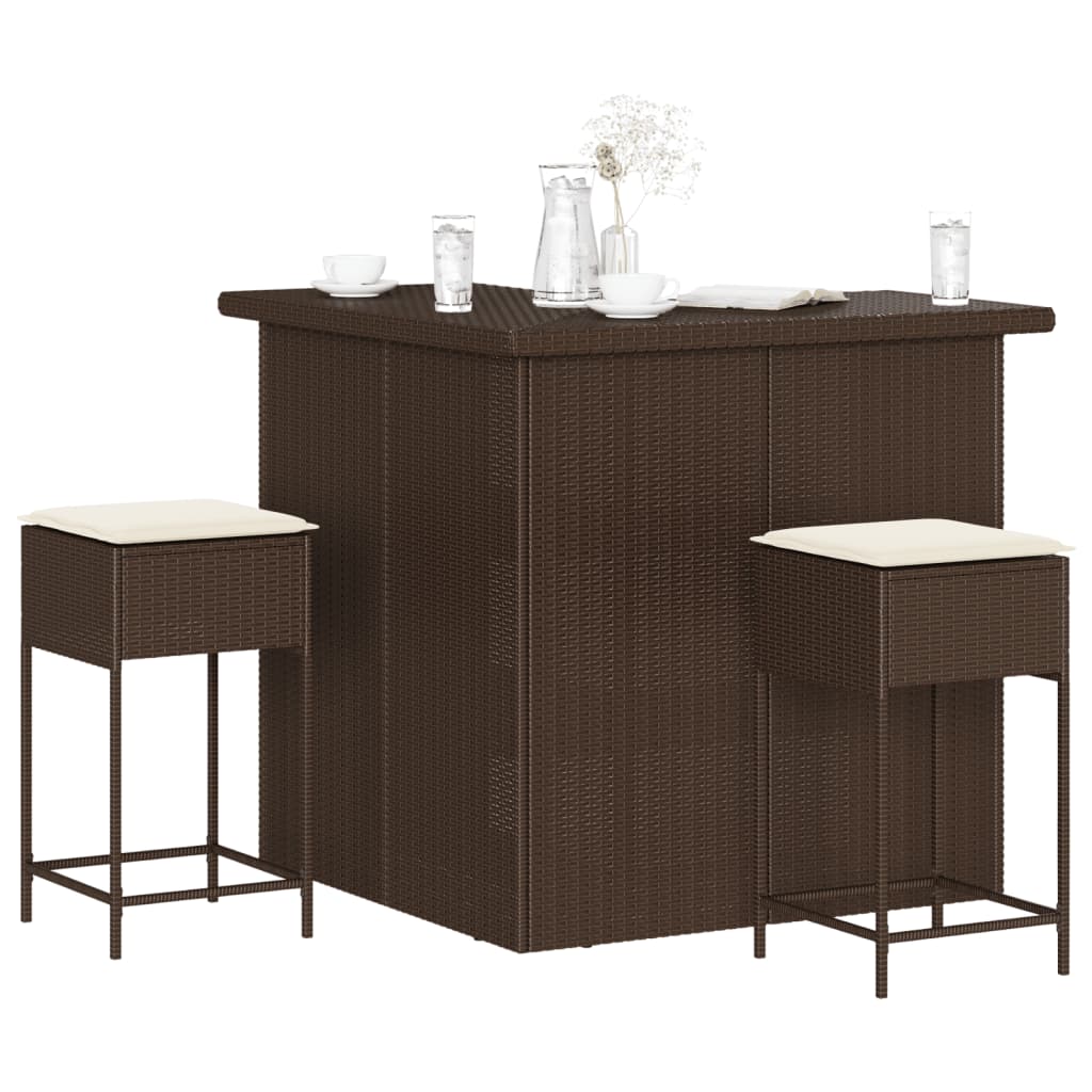 3-Delige Tuinbarset Met Kussens Poly Rattan 2