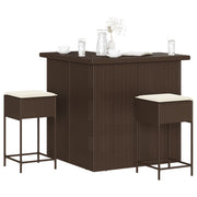 Tuinbarset 3-delig poly rattan bruin met kussens
