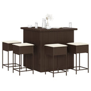 Tuinbarset 5-delig poly rattan bruin met kussens