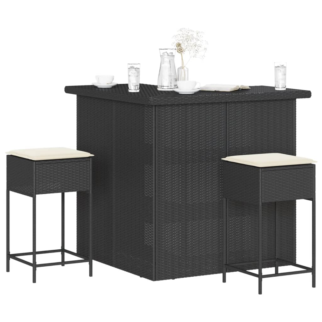 3-Delige Tuinbarset Met Kussens Poly Rattan 2