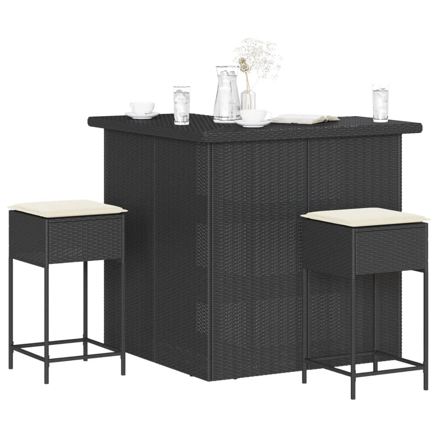 3-Delige Tuinbarset Met Kussens Poly Rattan 2