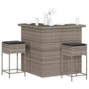 Tuinbarset 3-delig poly rattan grijs