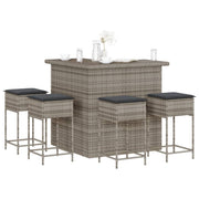Tuinbarset 5-delig poly rattan grijs met kussens