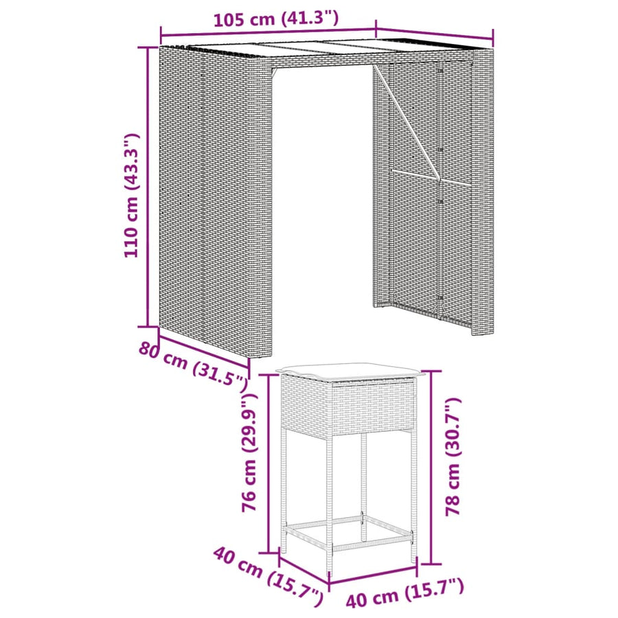 5-Delige Tuinbarset Met Kussens Poly Rattan 4