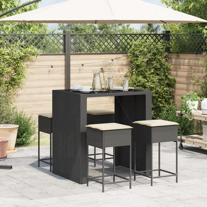 5-delige Tuinbarset met kussens poly rattan zwart