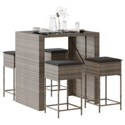 Tuinbarset 5-delig poly rattan grijs