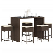 Tuinbarset 7-delig poly rattan bruin met kussens