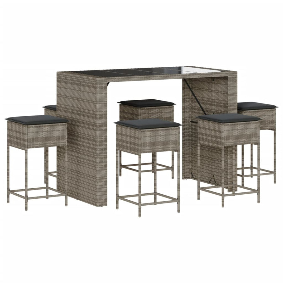 7-Delige Tuinbarset Met Kussens Poly Rattan