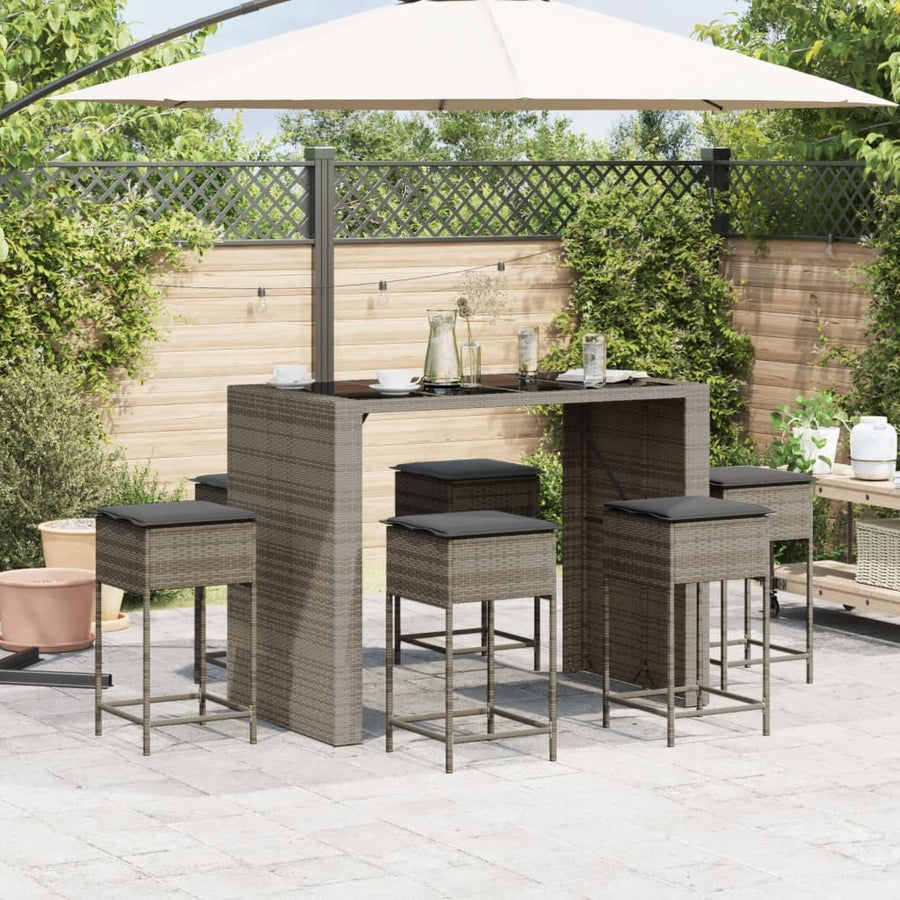 7-Delige Tuinbarset Met Kussens Poly Rattan