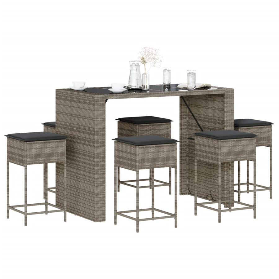 7-Delige Tuinbarset Met Kussens Poly Rattan