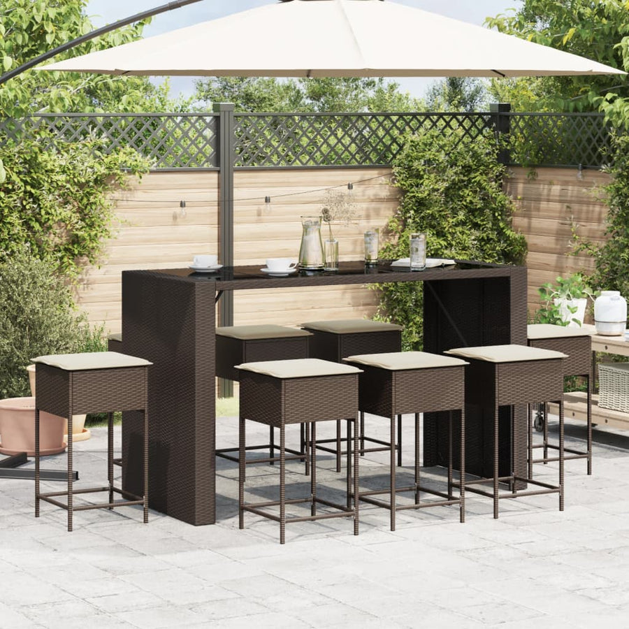 9-Delige Tuinbarset Met Kussens Poly Rattan 8